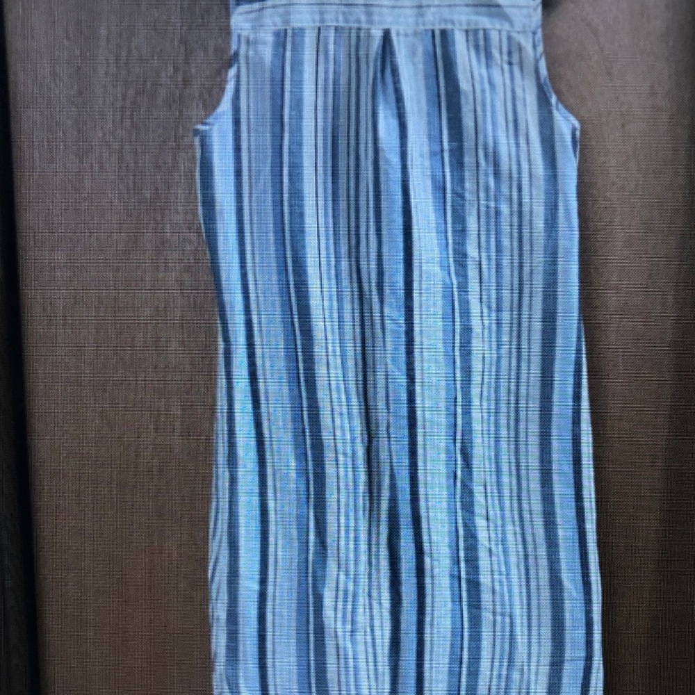 Sleeveless Button-Front Linen-Blend Striped Maxi Dress - Blue - Picture 3 of 4